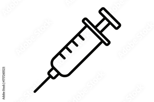 Syringe outline icon. Medical injection symbol. Vaccination and immunization concept. Simple drug dose pictogram. Vector illustration for healthcare, hospital or clinic design.