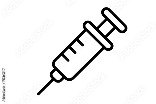 Syringe vector icon. Medical injection symbol for vaccination, health care, and treatment. Doctor, hospital, or clinic line art. Medicine, drug dose, or immunization concept.