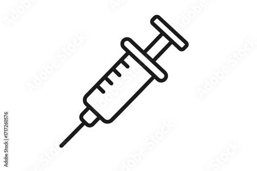 Syringe thin line icon. Medical injection, vaccination, immunization concept. Health care symbol. Simple vector outline illustration. Dose, drug, treatment, needle, medicine, flu.