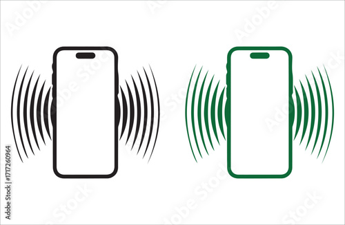 Smartphone Buzz Icon – Black and Green Vibration Phone Vector