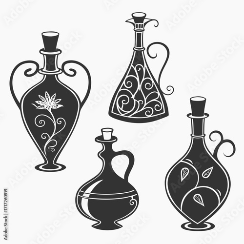 Ornate decorative potion bottles collection silhouettes