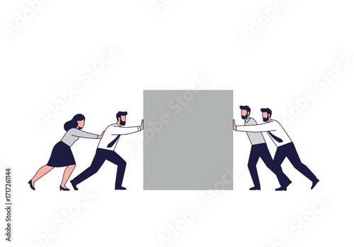 Teamwork: People Collaboratively Pushing a Large Block.