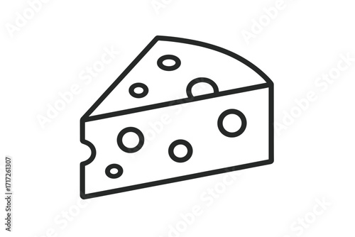 Cheese icon vector design. Simple line art symbol of a cheese wedge. Dairy food illustration for logo or menu. Gourmet cheddar, swiss, or parmesan cheese slice graphic.