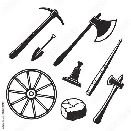 Primitive tools and wheel prehistoric tools pickaxe