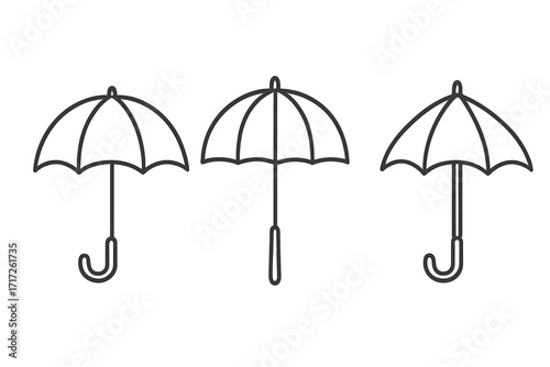 Umbrella, Parasol, Bumbershoot Icon Set for Graphic Design, Websites, Cards, Books, Articles, Vector Cartoon Illustrations, Transparent Background, Ordered Set