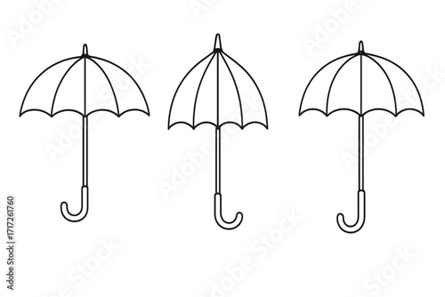 Thin line umbrella set vector illustration with transparent background, parasol and bumbershoot collection, outline weather protection icons, hand-drawn style objects