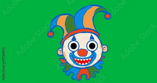 Designers using jester head on transparent background, showcasing colorful hat and collar