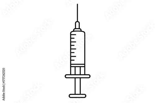 Medical syringe icon vector graphic illustration, injection needle concept, vaccination and healthcare symbol, precise measurement, transparent background, set of medical tools, clean line art