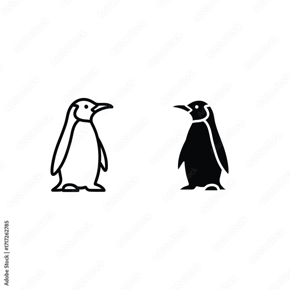 Obraz premium Penguin Icon Set - Outline and Solid Style 