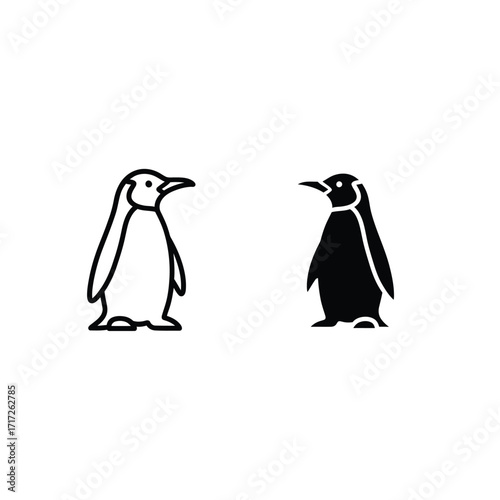 Penguin Icon Set - Outline and Solid Style
