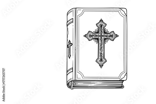 Holy Bible Book with Cross on Beautiful Cover – Christian Scripture, Faith and Spirituality Vector Illustration