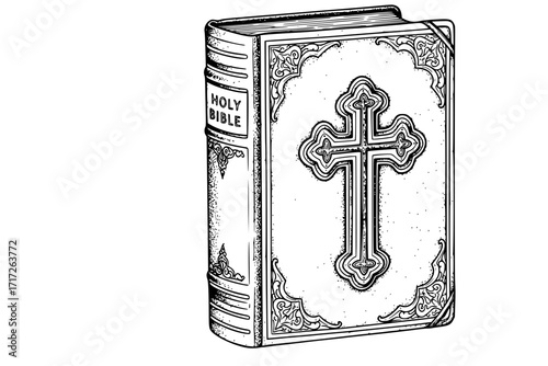 Holy Bible Book with Cross on Beautiful Cover – Christian Scripture, Faith and Spirituality Vector Illustration
