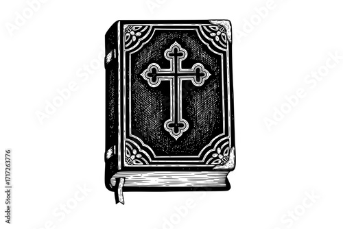 Holy Bible Book with Cross on Beautiful Cover – Christian Scripture, Faith and Spirituality Vector Illustration