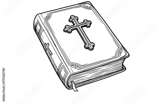 Holy Bible Book with Cross on Beautiful Cover – Christian Scripture, Faith and Spirituality Vector Illustration