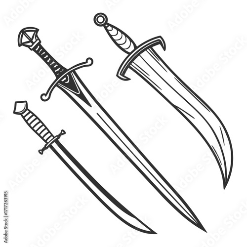 Three fantasy sword silhouettes weapon blade