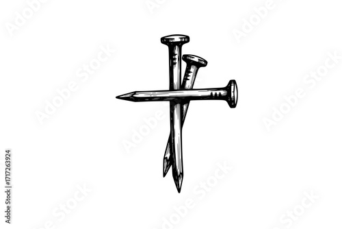 Cross Made of Two Nails – Symbol of the Crucifixion and Redemption, Christian Faith Vector Illustration