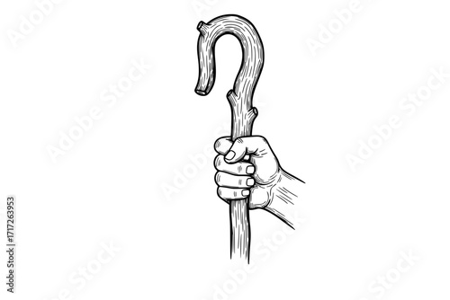 Shepherd's Staff in Hand – Symbol of Guidance, Care, and Biblical Leadership, Christian Religious Vector Illustration