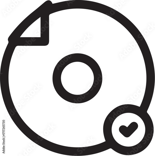 Digital data file successfully verified and stored, depicted as a modern disc icon with a checkmark, symbolizing completion and information approval