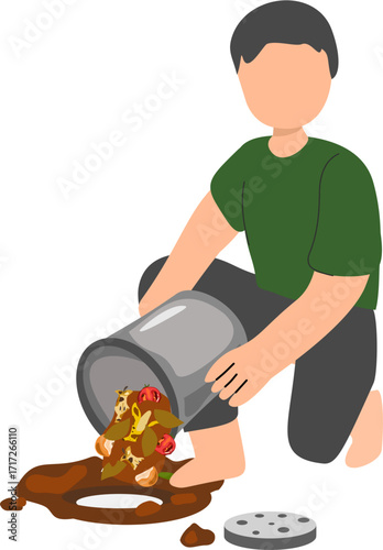 Man Pouring Organic Waste into Biopore Hole