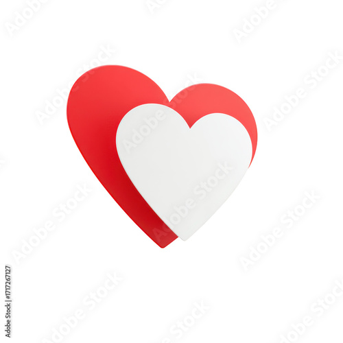 Two overlapping hearts one red and one white on transparent background love symbol isolated on a transparent background