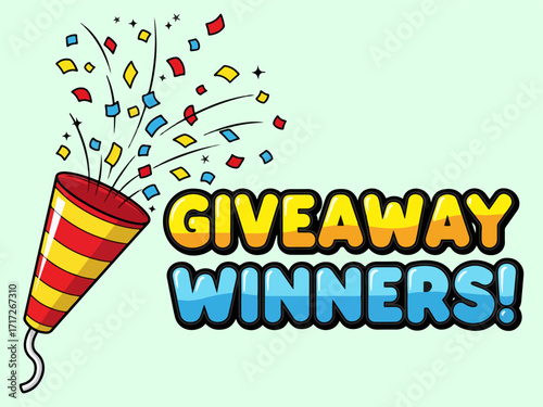 Giveaway Winners vector design with confetti & party funnels