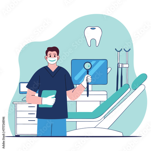 Friendly dentist in modern clinic ready to provide excellent oral care and healthy smiles