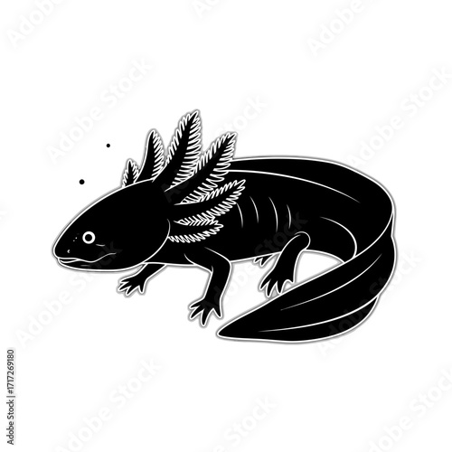 Unique Vector Silhouette of an Axolotl Floating Serenely in its Aquatic Tank