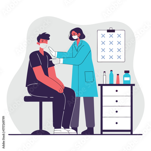 Caring healthcare professional administers vaccine to patient in modern clinic setting for health