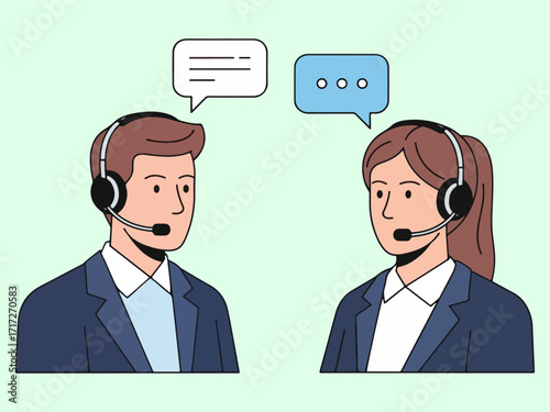 Vector illustration of a male and female call center operator