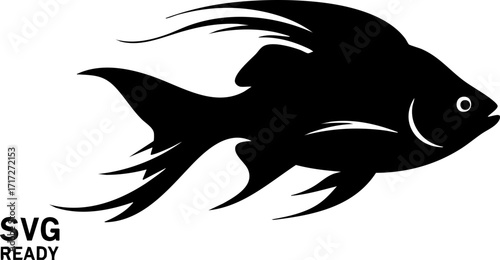 Картината върху платно Elegant black fish silhouette gracefully swimming, representing freedom, nature,
