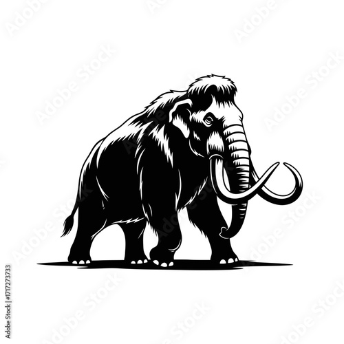 Monumental Vector Silhouette of a Woolly Mammoth Traversing Snow Prehistoric