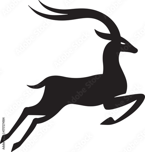 Silhouette of Running Deer with Antlers Wild Animal Illustration Wildlife Symbol Nature Icon Hunting Art Outdoor Adventure Forest Creature and Elegant Jumping Stag Design