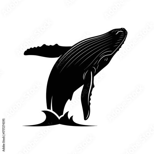 Powerful Vector Silhouette of a Humpback Whale Breaching from the Water