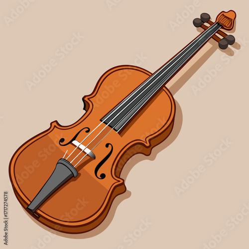 Classic Wooden Violin with Bow Isolated on White Background – Musical Instrument for Orchestra and Symphony.