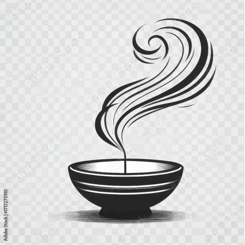 Steaming bowl of soup with swirling steam rising upwards.