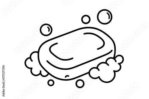 Simple soap icon with bubbles, hygiene and cleanliness concept, vector cartoon illustration for apps and graphics, transparent background, minimalistic bathroom and personal care design
