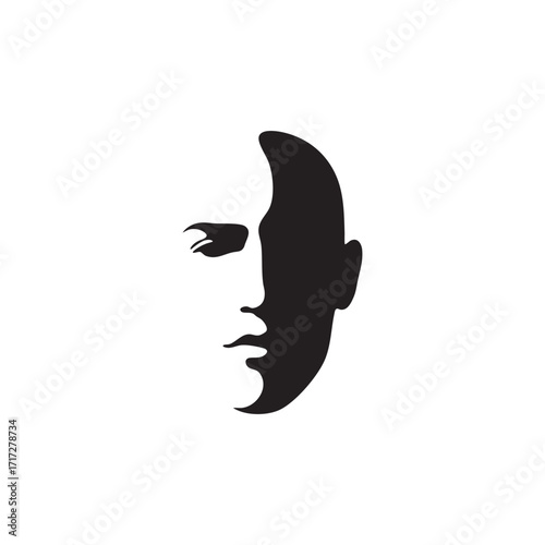 Abstract profile of a human face silhouette isolated on white background