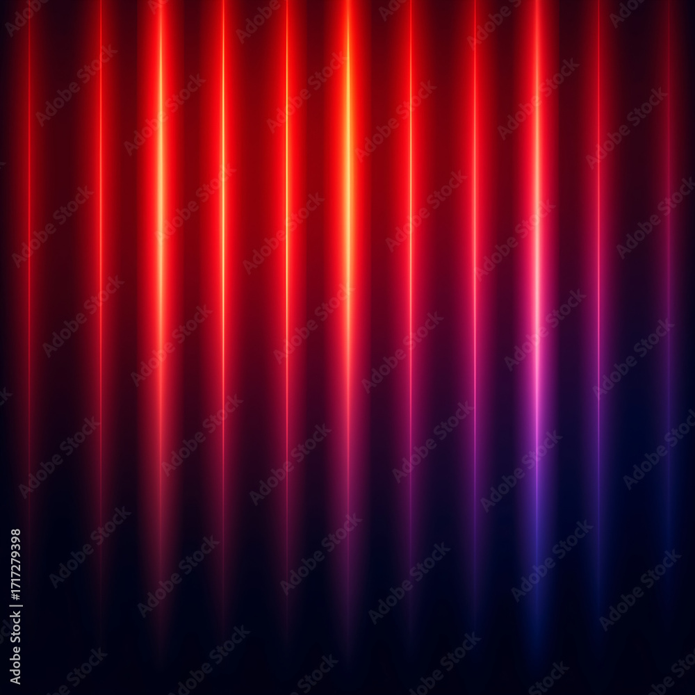 Fototapeta premium The gradient of fiery red and midnight blue, complemented by luminous vertical waves, creates a bold and dramatic visual effect.