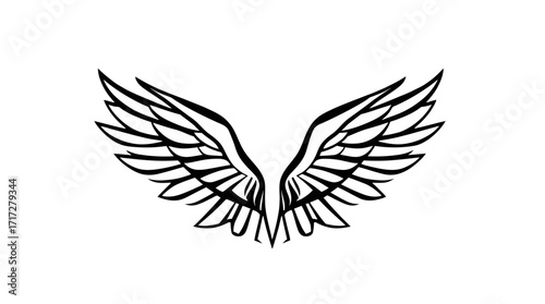 Elegant black line art depicting a pair of outstretched wings.