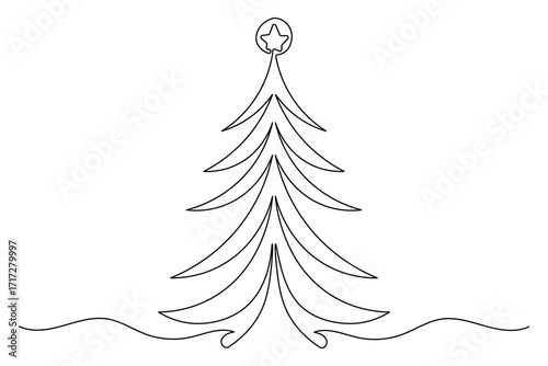 Christmas tree icon isolated minimalist continuous one line drawing abstract sketch