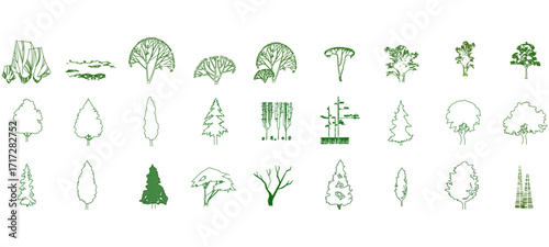 front View Vector Icons of Trees and Plants for Floor Plan and Architectural Design Projects	