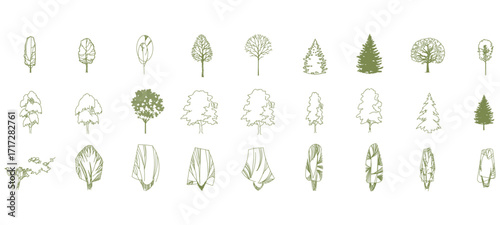 front View Vector Icons of Trees and Plants for Floor Plan and Architectural Design Projects	