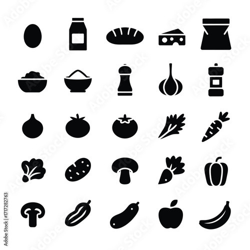 Minimal Food and Ingredient Icon Set  Clean Vector Illustration for Healthy Eating, Recipe Apps, and Digital Cooking Projects