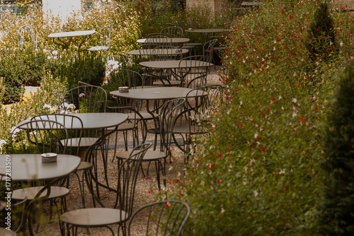 table and chairs in garden