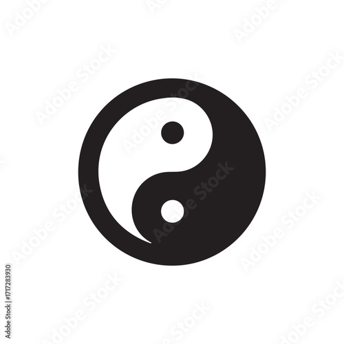 Yoga yin and yang symbol black icon on gray background with soft shadow
