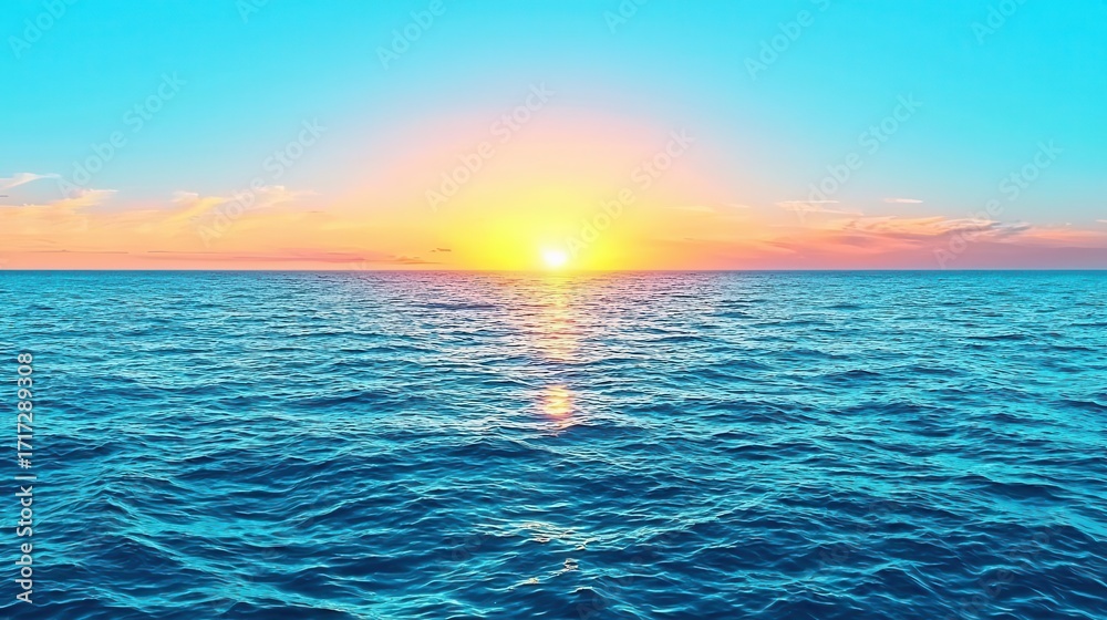 Fototapeta premium Vibrant sunset over tranquil ocean waters with colorful sky