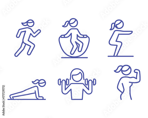 Vector art of collection of woman fitness exercise poses