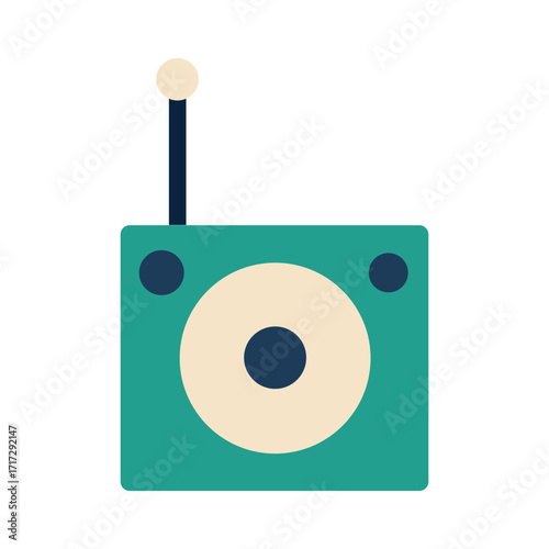 Illustration of a vintage radio with an antenna isolated on white background, evoking nostalgia and retro technology