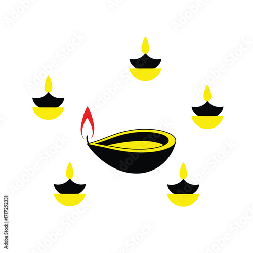 Vector art of diwali diyas oil lamps arranged in a circle