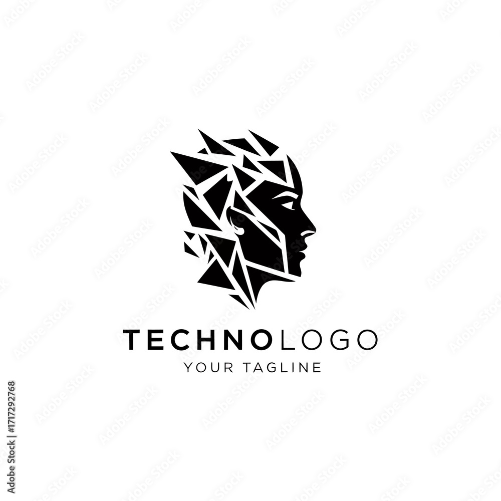 Fototapeta premium Abstract logo of a woman's face with geometric shapes, representing technology.
